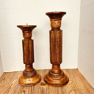 Elegant Wooden Candle Holders - Set of 2